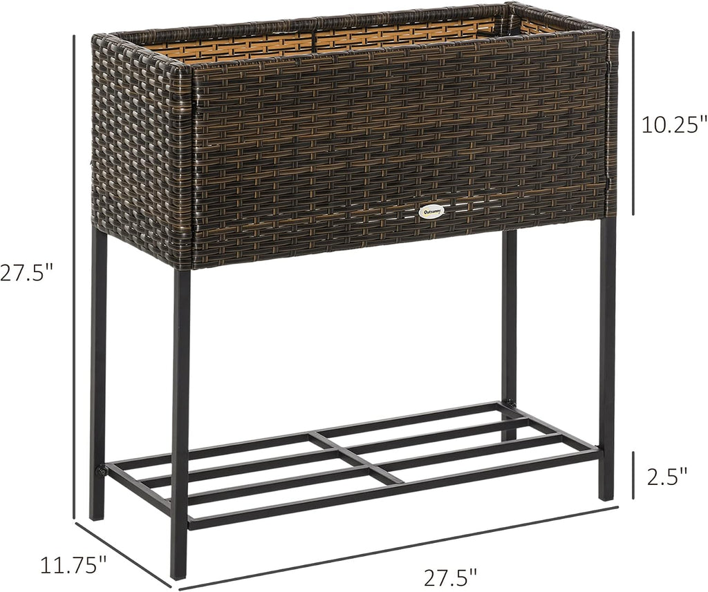 Outsunny Raised Garden Bed Elevated Planter Box Tool Storage Shelf Brown