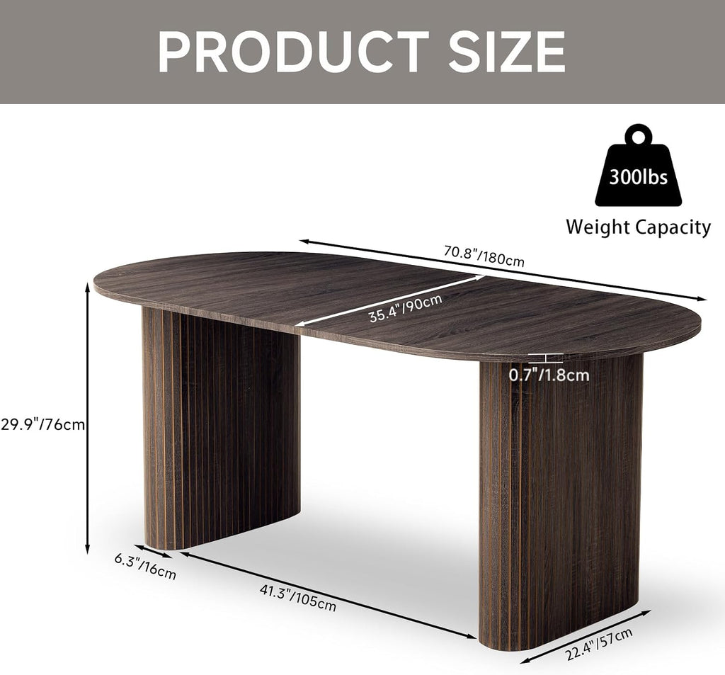 70.8" Modern Oval Dining Table for 6 8 People, Black