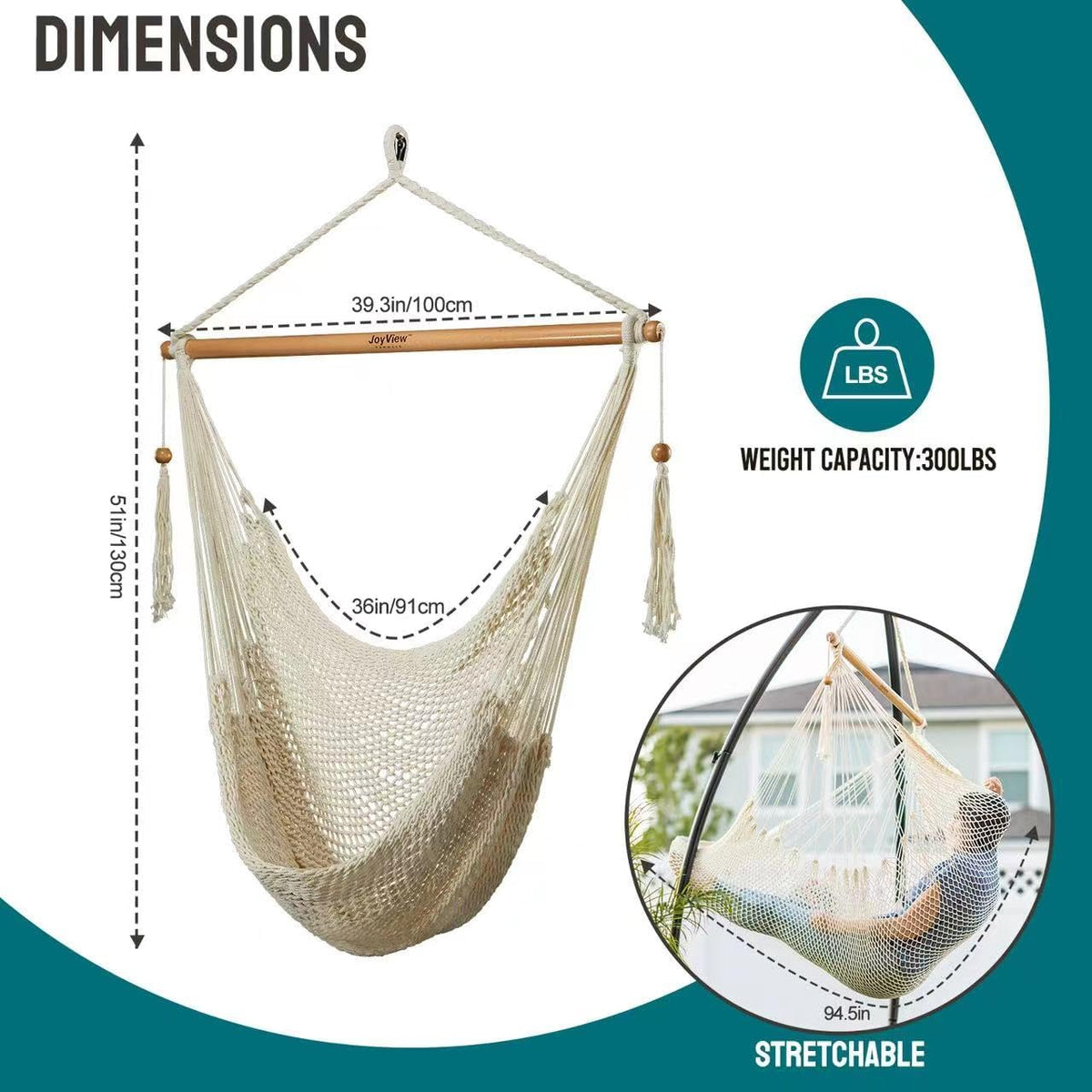 joyview hanging hammock chair, caribbean rope swing chair shown in use