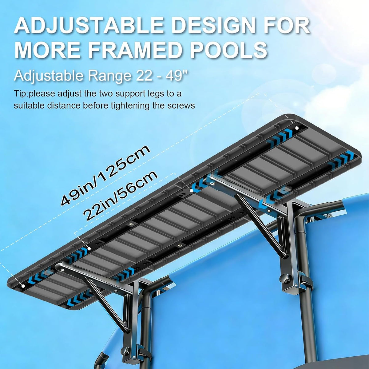 Poolside Bar Table for Above Ground Pool, 49.4x9.6 Outdoor Hanging Swim-Up Table, Holds 110 lbs, Weather-Resistant Easy-Clean, Fits Round/Oval Pools Swimming Pool Accessories, Dark Gray