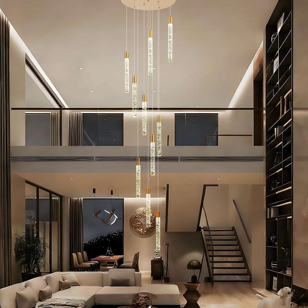 GEADI 10-Light Modern Crystal High Ceiling Chandelier for Foyer & Staircase