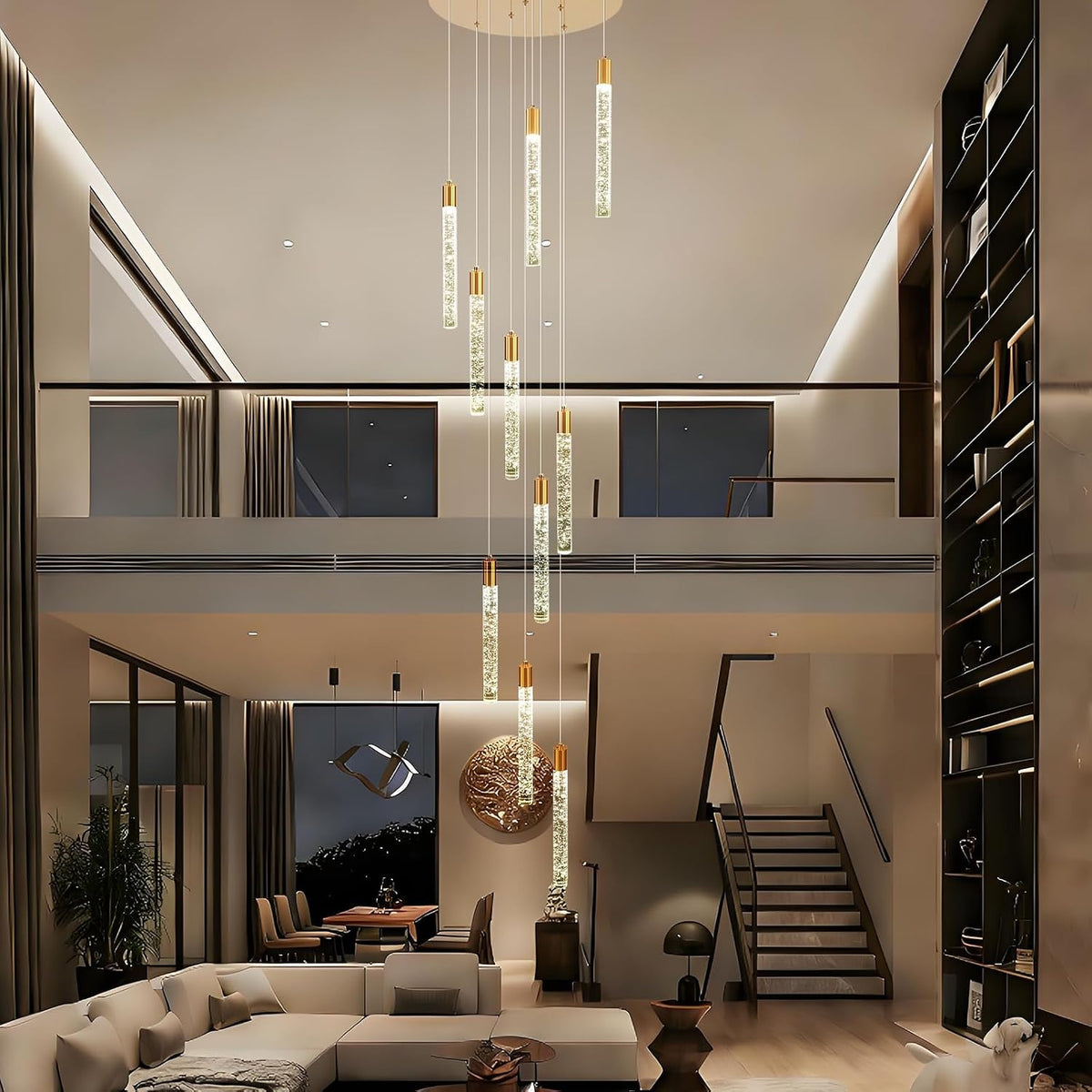 GEADI 10-Light Modern Crystal High Ceiling Chandelier for Foyer & Staircase