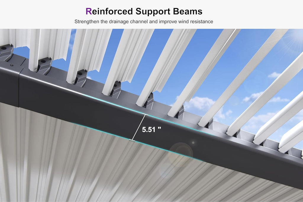 PURPLE LEAF Louvered Pergola 11' x 18' White Roof Aluminum Frame for Patios