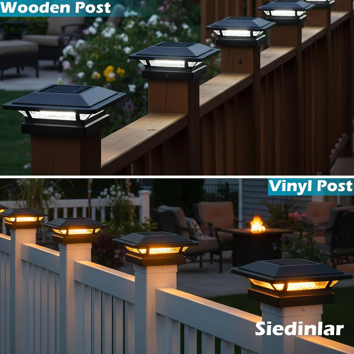 SIEDiNLAR 4x4 Solar Post Cap Lights Outdoor 16 LEDs 2 Modes, 6 Pack, Black