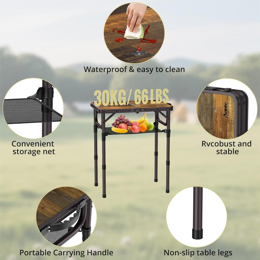 Anbte 2ft Camping Folding Table, 24" X 16" Aluminum Small Portable Table