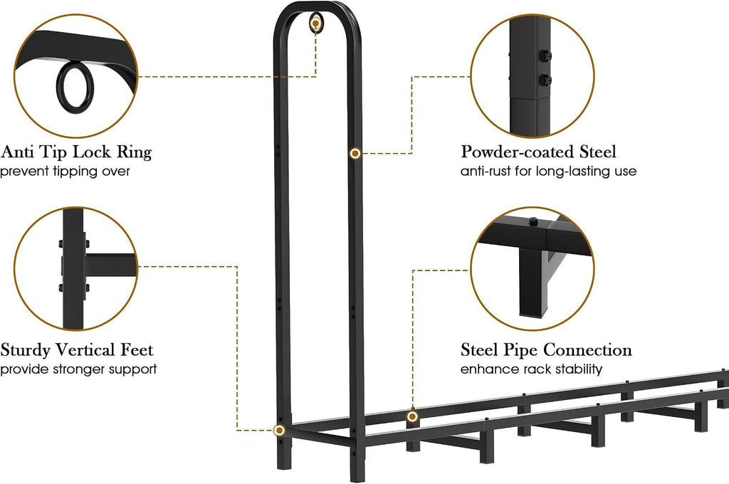 Gtongoko 8FT Firewood Rack Outdoor Heavy Duty Log Holder Wood Storage