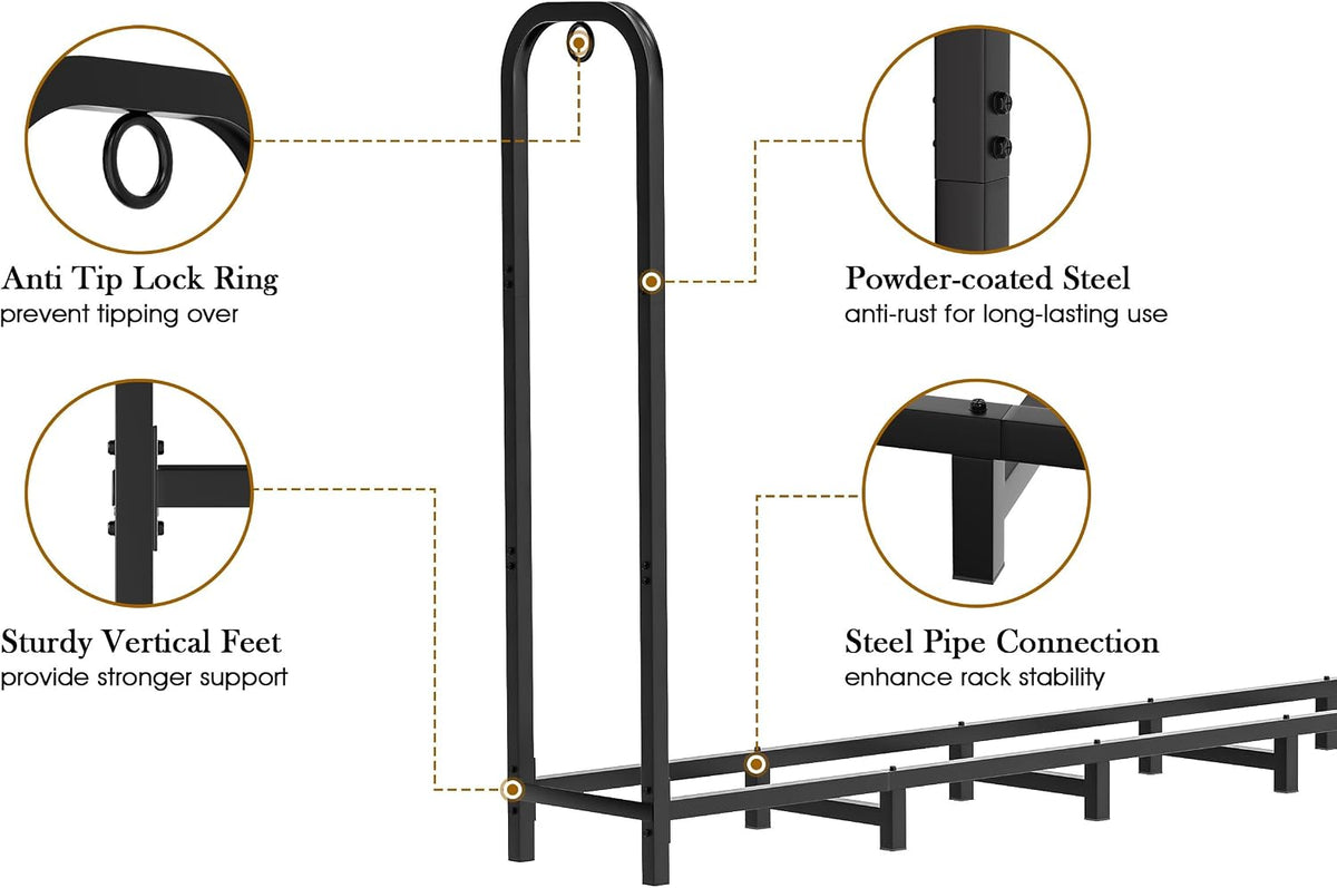 Gtongoko 8FT Firewood Rack Outdoor Heavy Duty Log Holder Wood Storage