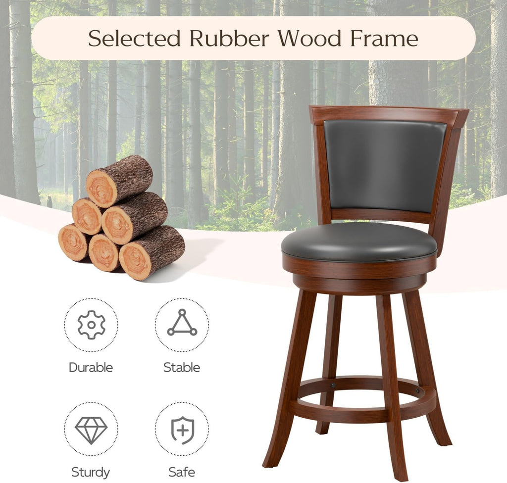 Bar Stools Set of 2, 24" Counter Height Island Chairs, Walnut