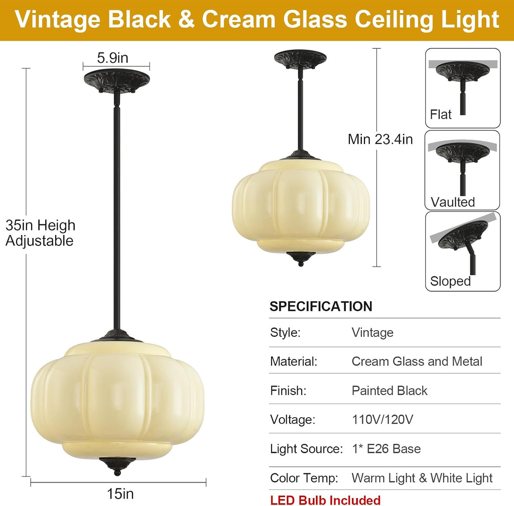 15in cream glass schoolhouse light fixture large, bulb, close-up detail