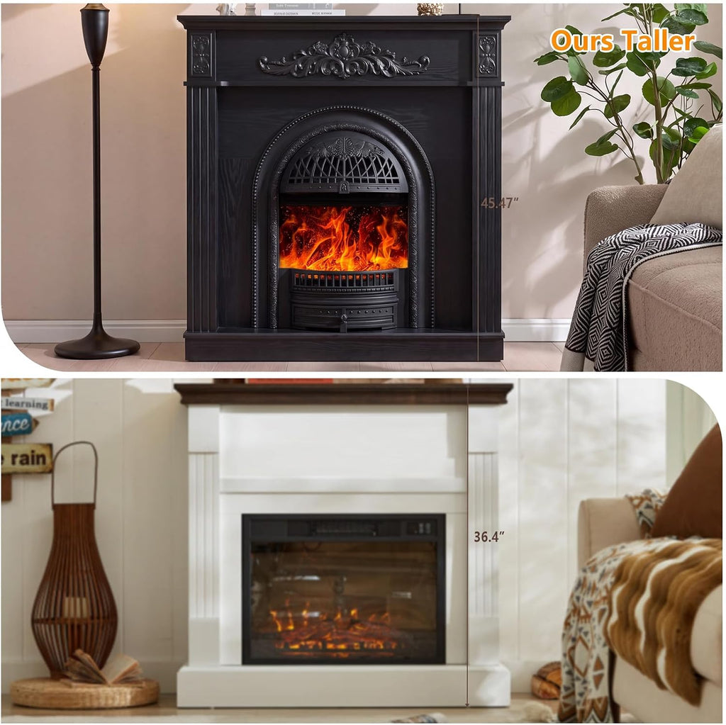 45" Birdcage-Style Electric Fireplace with Mantel, Tall Fireplace TV Stand