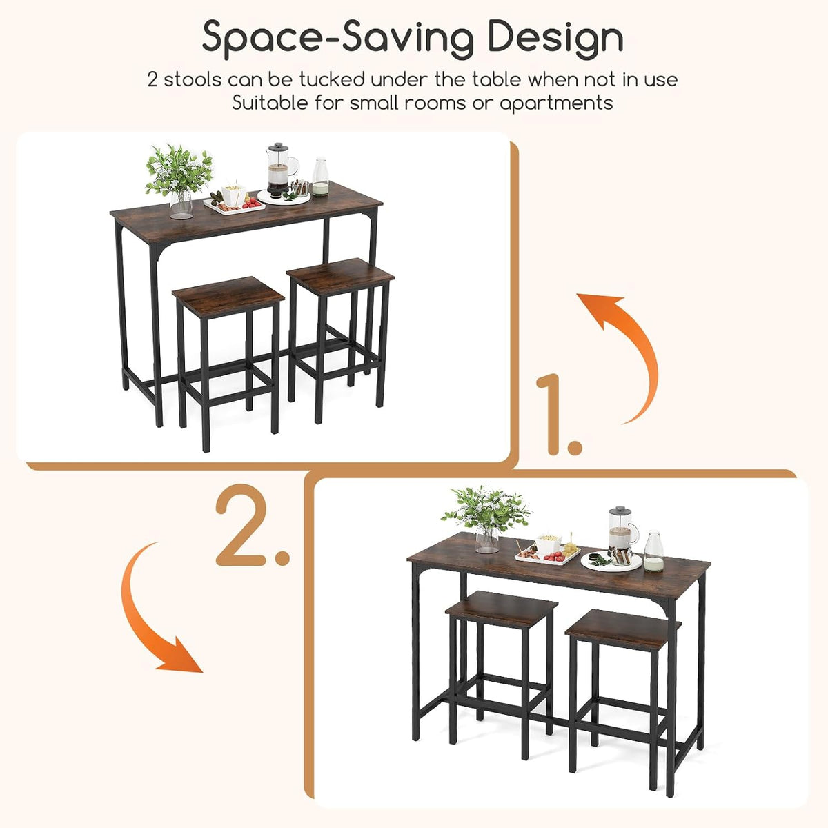 COSTWAY 3-Piece Dining Table Set, 47.5" Counter-Height Kitchen Table Set