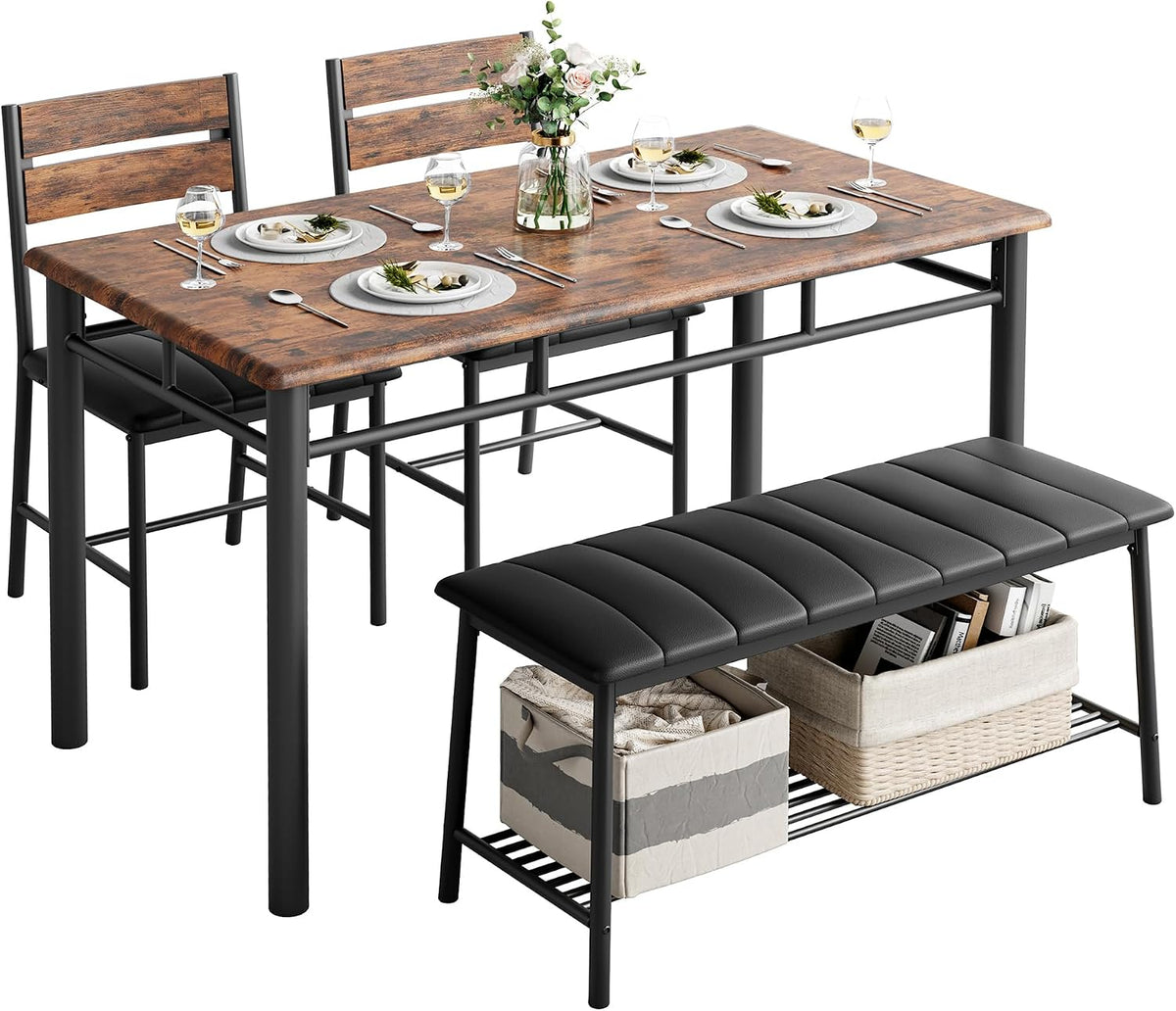 IRONCK Dining Table Set for 4, Kitchen Table and Chairs Set, Rustic Brown
