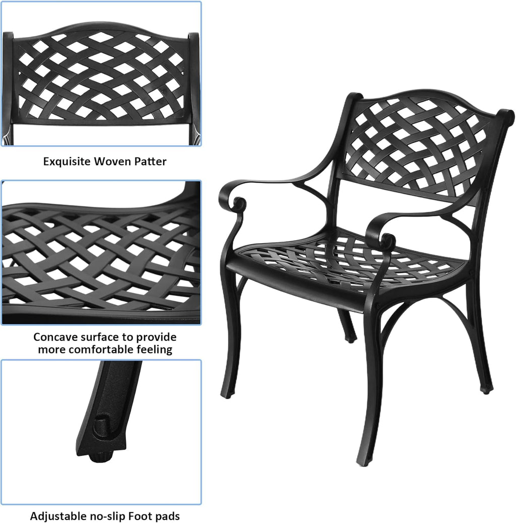 5 Piece Cast Aluminum Outdoor Dining Set, Outdoor Table and Chairs Set of 4, Patio Dining Set with 4 Chairs and 42" Round Table, Patio Conversation Set with 1.97" Umbrella Hole