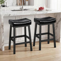 WINAZ Modern Backless Bar Stools Set of 2, 24 Inch Counter Height Stools with Footrest, Matte Finish Metal Legs, Padded Faux Leather Kitchen Island Chairs, Space Saving Stationary Design, Black