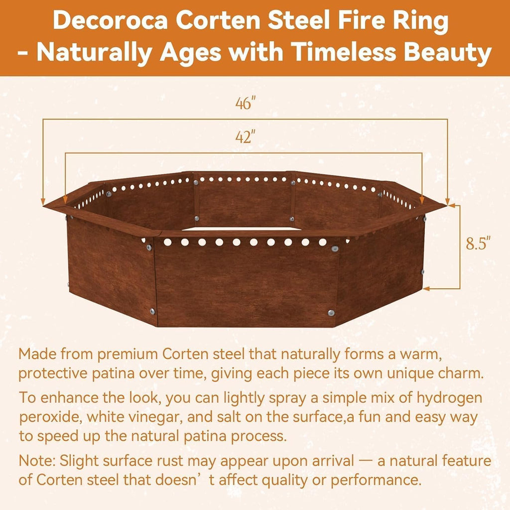 Smokeless Fire Pit Ring Outdoor – 46 inch Outer/42 inch Inner Octagonal