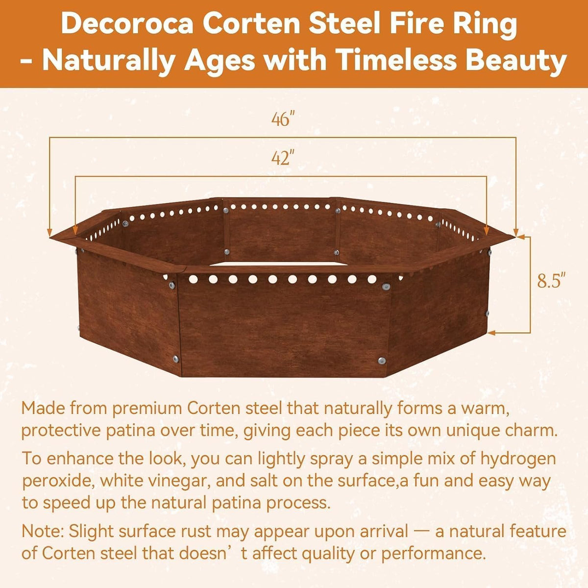 Smokeless Fire Pit Ring Outdoor – 46 inch Outer/42 inch Inner Octagonal