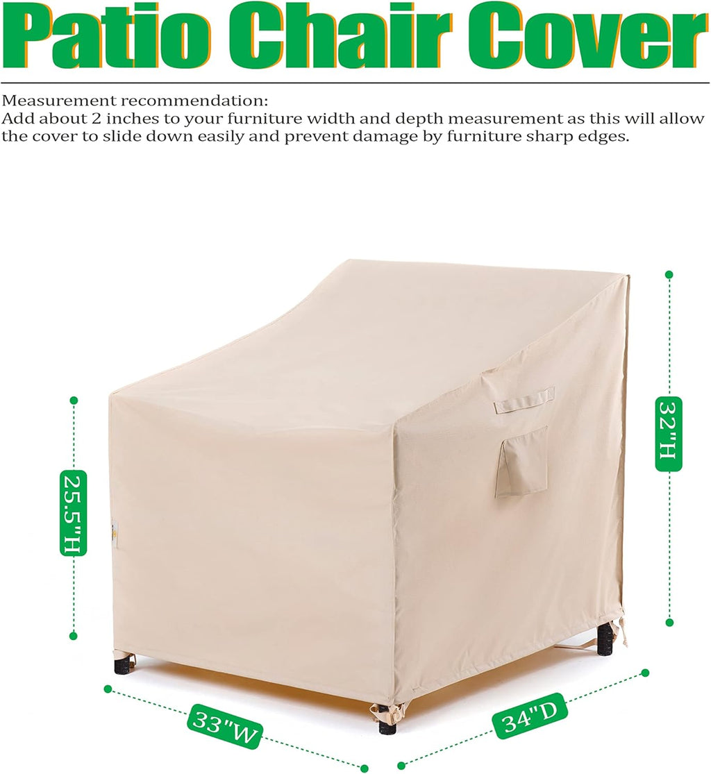 F&J Outdoors Patio Chair Covers, Beige, 33" W x 34" D x 32" H, 1 pc
