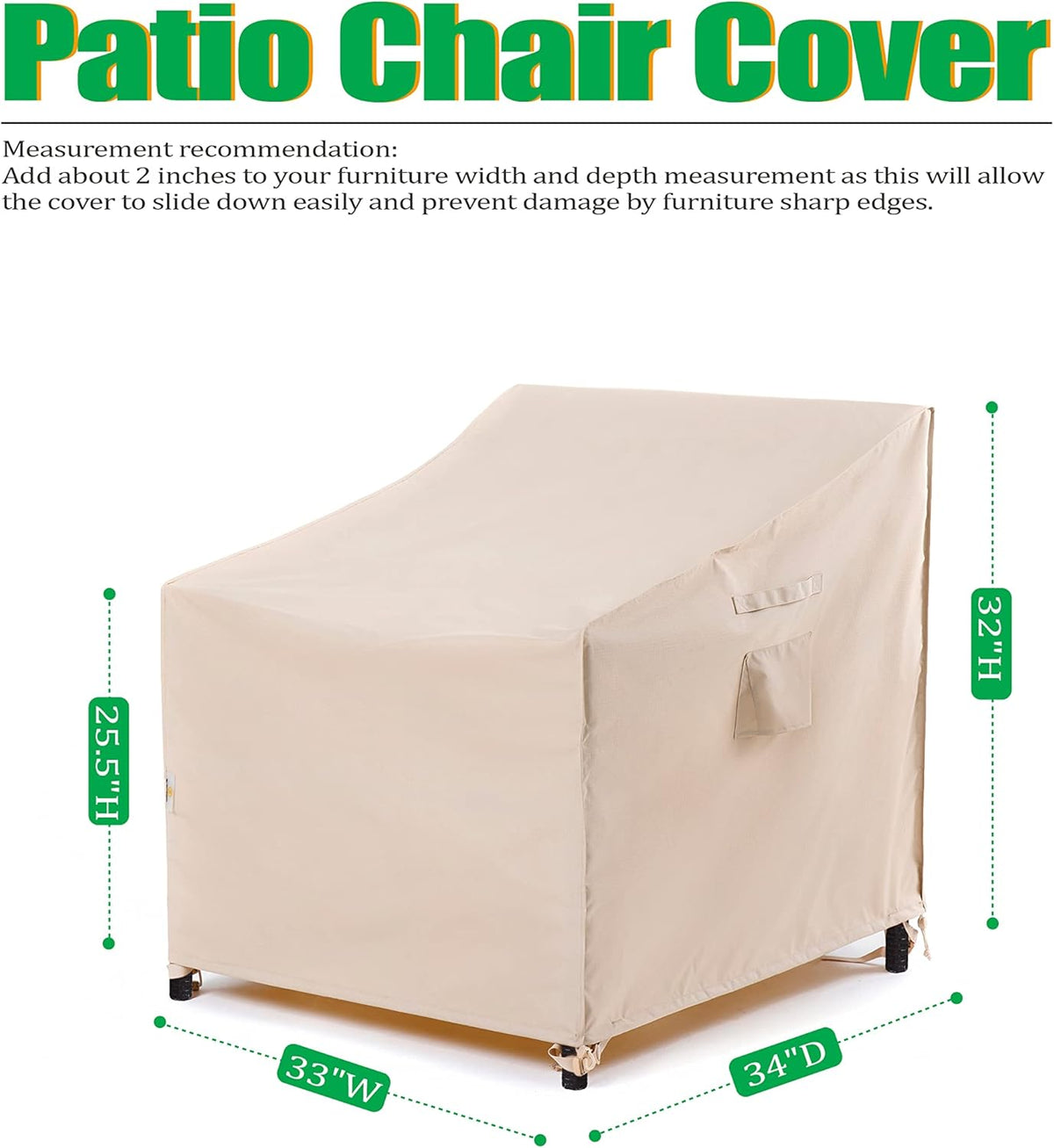 F&J Outdoors Patio Chair Covers, Beige, 33" W x 34" D x 32" H, 1 pc