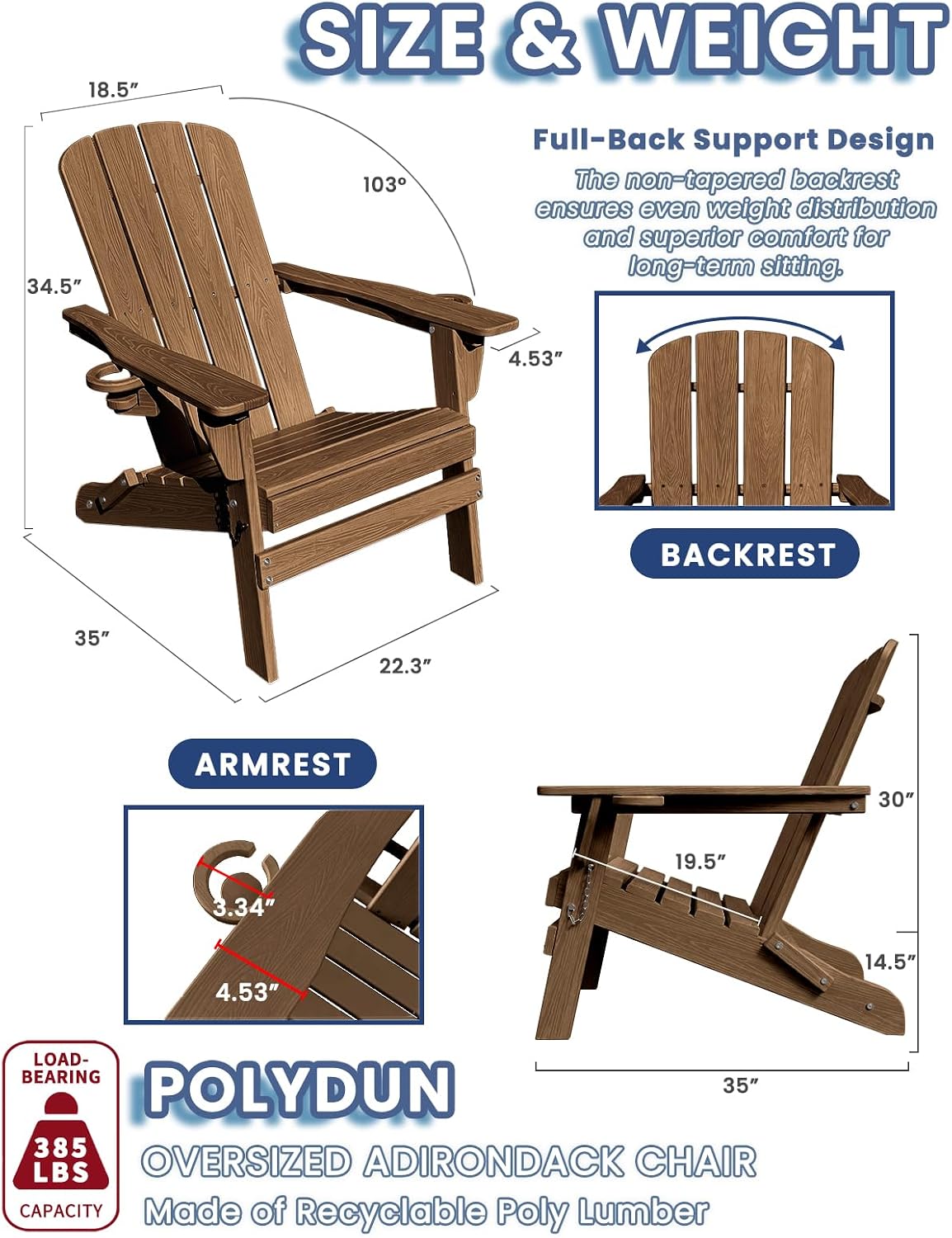 folding adirondack chair with 2 cup holders, hdpe, close-up detail