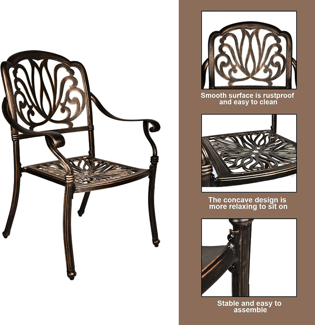TITIMO 5-Piece Outdoor Patio Dining Set, Cast Aluminum Patio Furniture Set, 4 Chairs and 35.4" Square Table with 2.2”Umbrella Hole, Cast Aluminum Conversation Set for Yard Garden Porch Poolside