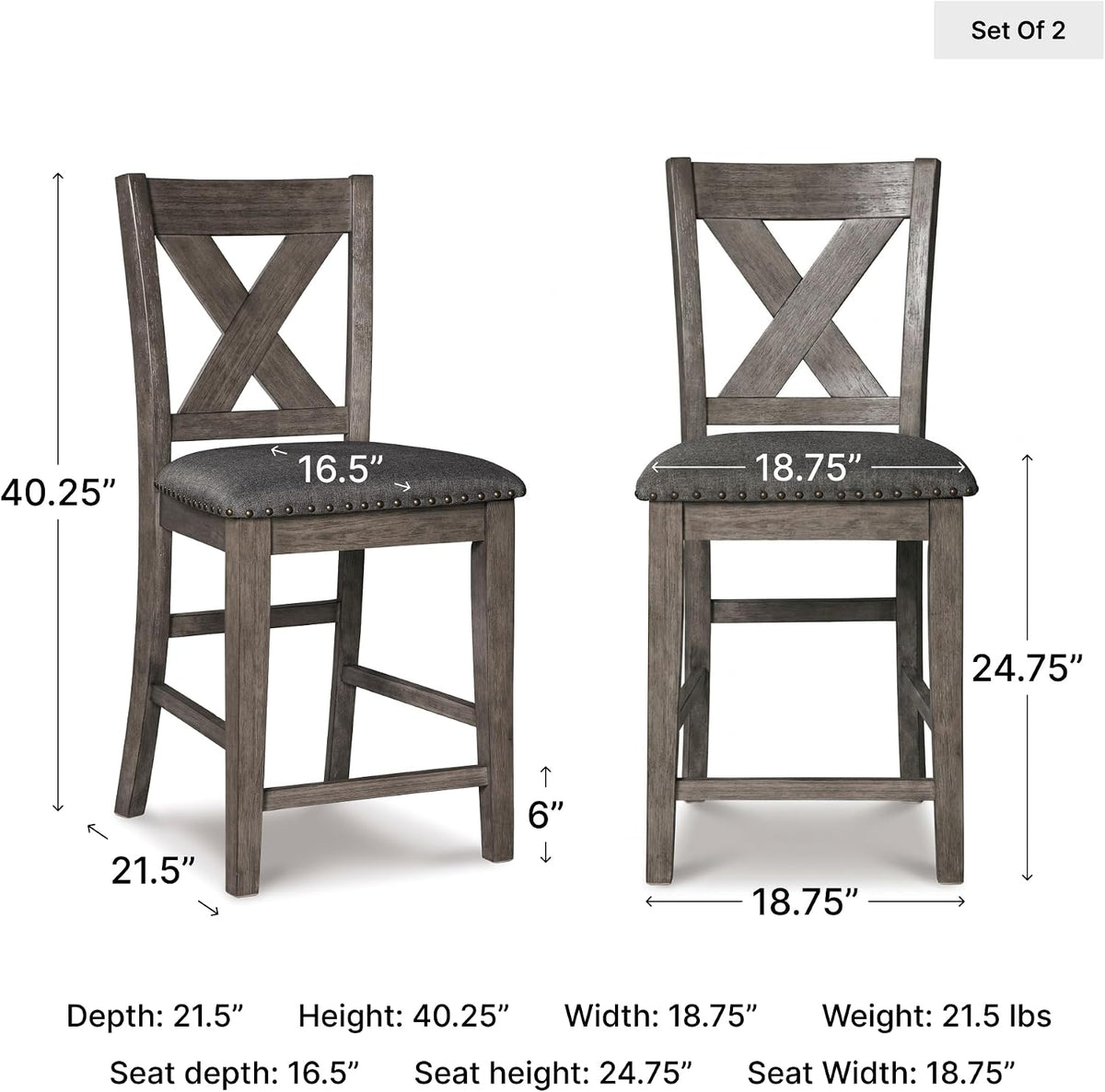 Signature Design by Ashley Caitbrook X-Back Bar Stools Set of 2, Gray
