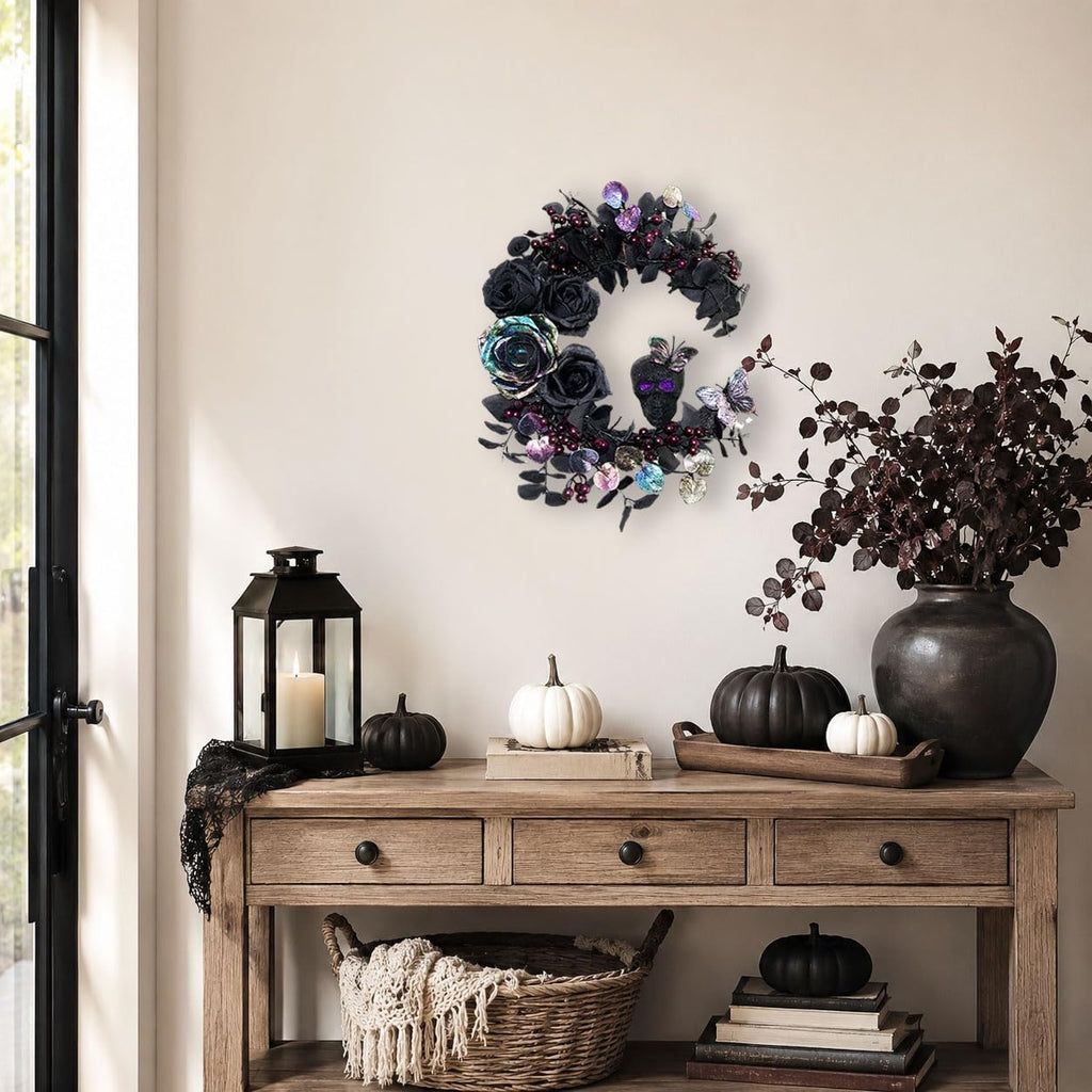 18 Inch Halloween Wreath for Front Door, Iridescent Leaves