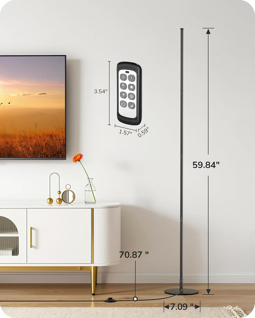 EDISHINE 59.8" Floor Lamp with Remote & 3 Height Settings, Dimmable & 3CCT