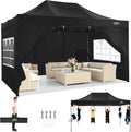 COBIZI 10x15 Heavy Duty Pop Up Canopy Tent with 4 Sidewalls, Black