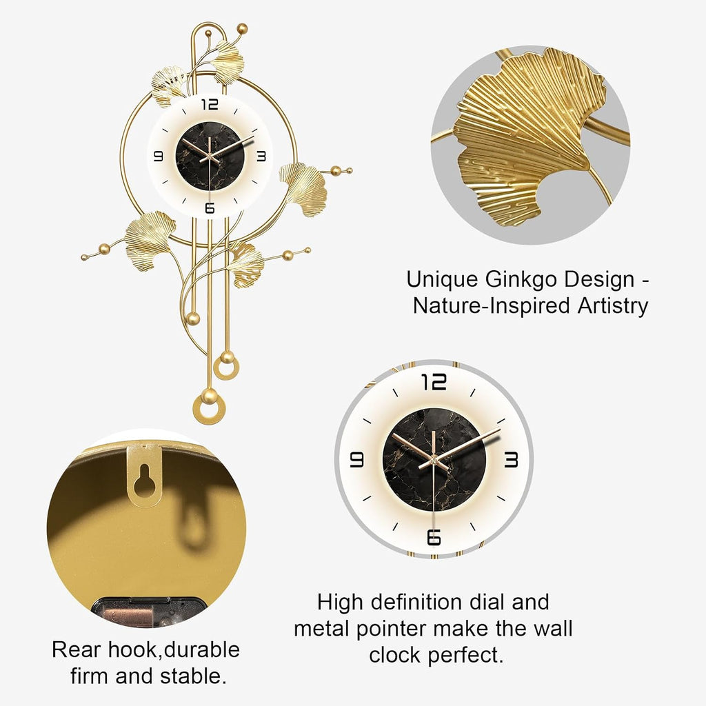 Wall Clock, Large Unique Gold Wall Clock for Living Room Decor