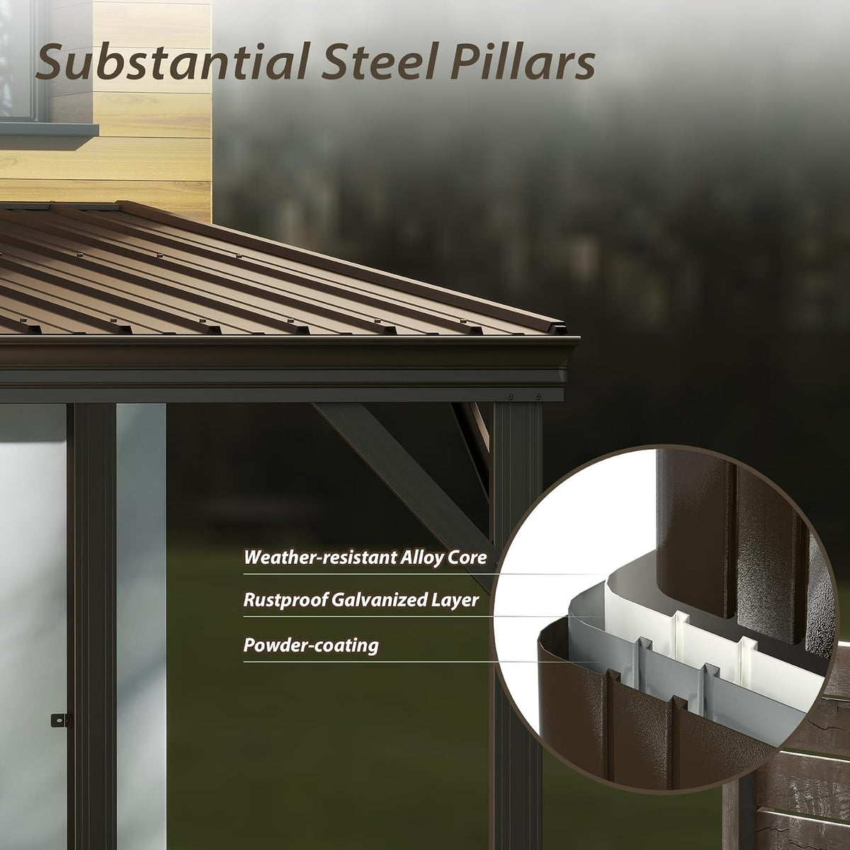 Domi 8' x 10' Lean to Hardtop Gazebo Wall Mounted Patio Gazebo Pergola