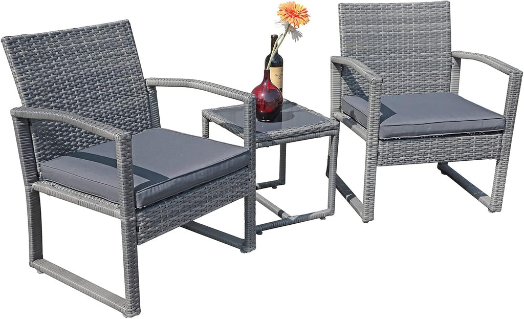 Patiorama 3 Piece Patio Furniture Set, Wicker Conversation Set-Dark Grey