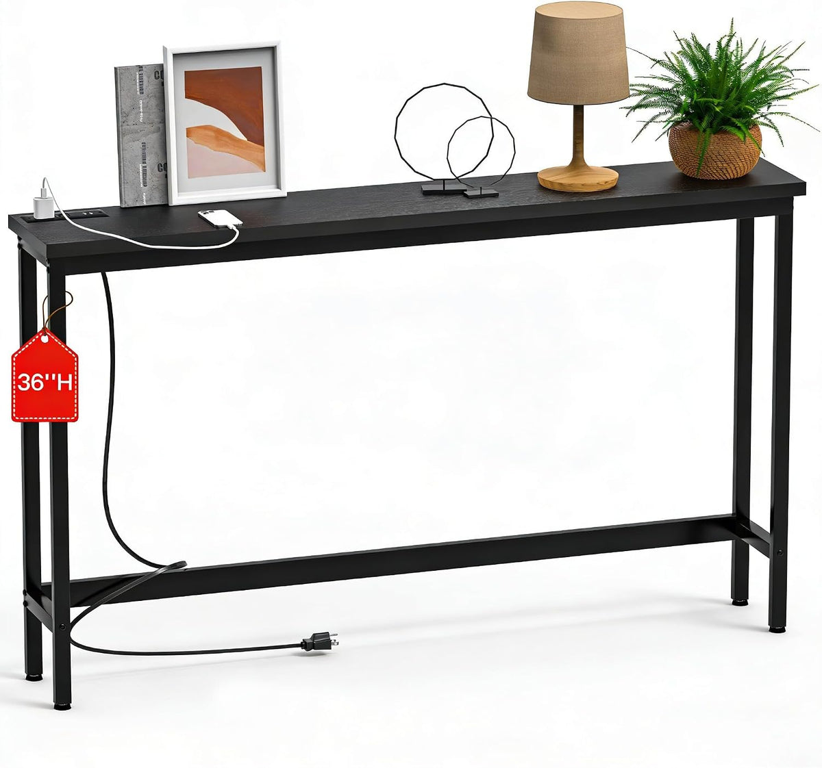 FAMIDGE Behind the Couch Table with Outlet, 36" Tall Narrow Sofa Table