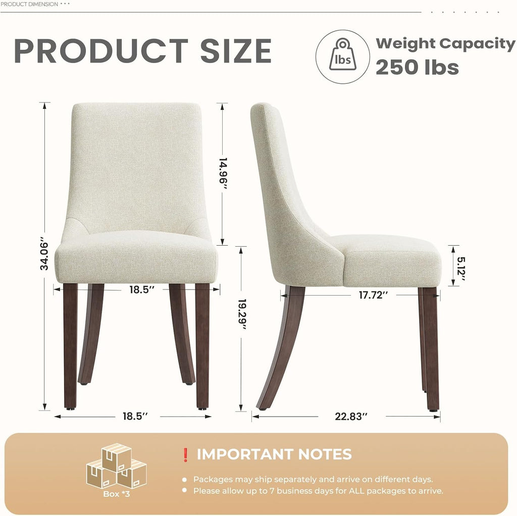 MALOL Wooden Dining Chairs Set of 6, Upholstered Kitchen & Dining Room Chairs with Solid Wood Legs Curved Backrest Farmhouse Accent Chair for Dining/Kitchen/Living Room, Beige