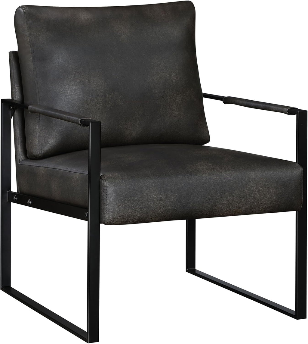 Lexicon Modern Faux Leather Accent Chair, Metal Frame, Dark Brown