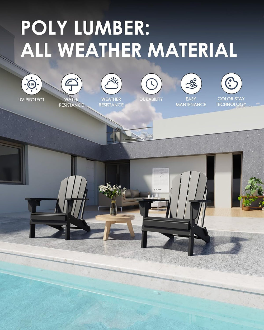 diromoti Folding Adirondack Chairs Set, All-Weather Resistant HDPE Patio Fire...
