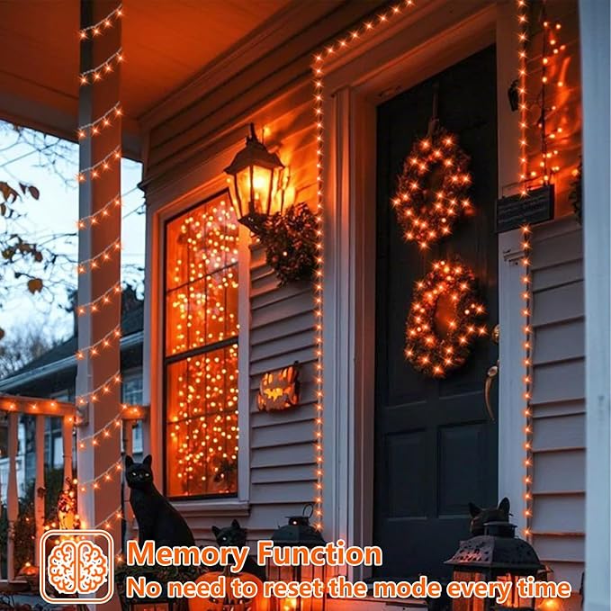 YEGUO 165ft 500 LED Halloween Lights Outdoor Waterproof, Orange String Lights Indoor Plug in, 8 Modes Clear Wire Orange Lights for Halloween