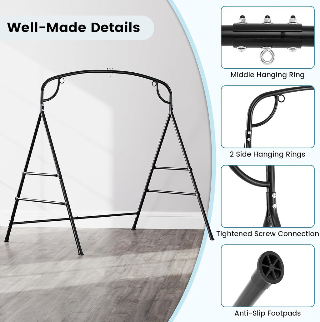 GIANTEX 660-Lbs Metal Hammock Stand - Heavy Duty Porch Swing Stand w/ 4 Support Bars, 2 Hanging Ways, A-Frame Hanging Stand for Lawn Garden Backyard Indoor Outdoor, Hammock Chair not Include