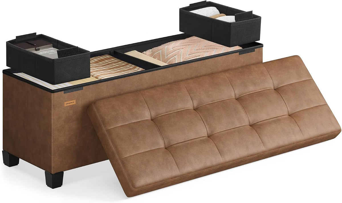 SONGMICS Storage Ottoman Bench with Legs, 43.3 Inches, 30 Gal. (112 L)