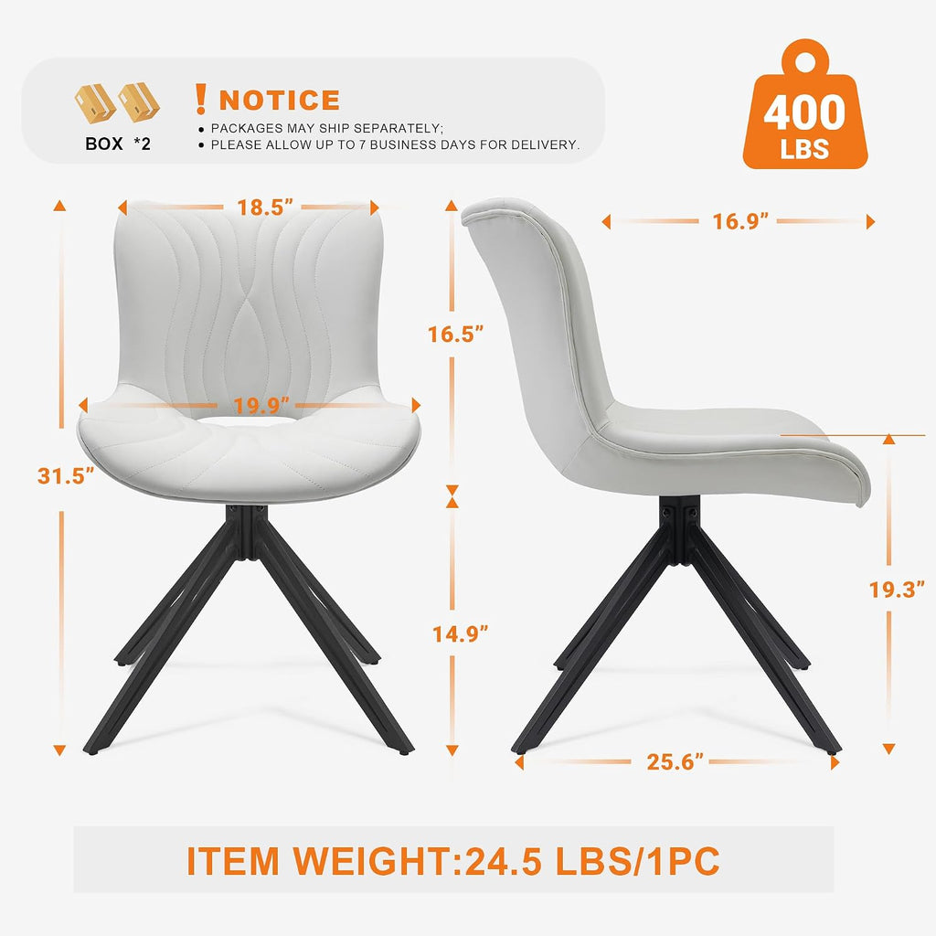 Dining Chairs Set of 4, Faux Leather Upholstered Swivel Chairs White