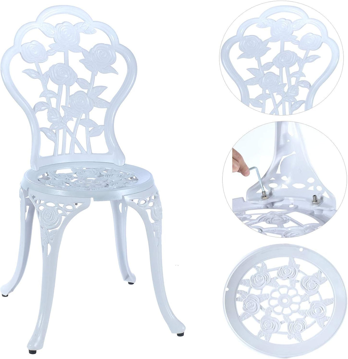 Mandolin White Rose Cast Aluminum 5 Piece Patio Dining Bistro Set