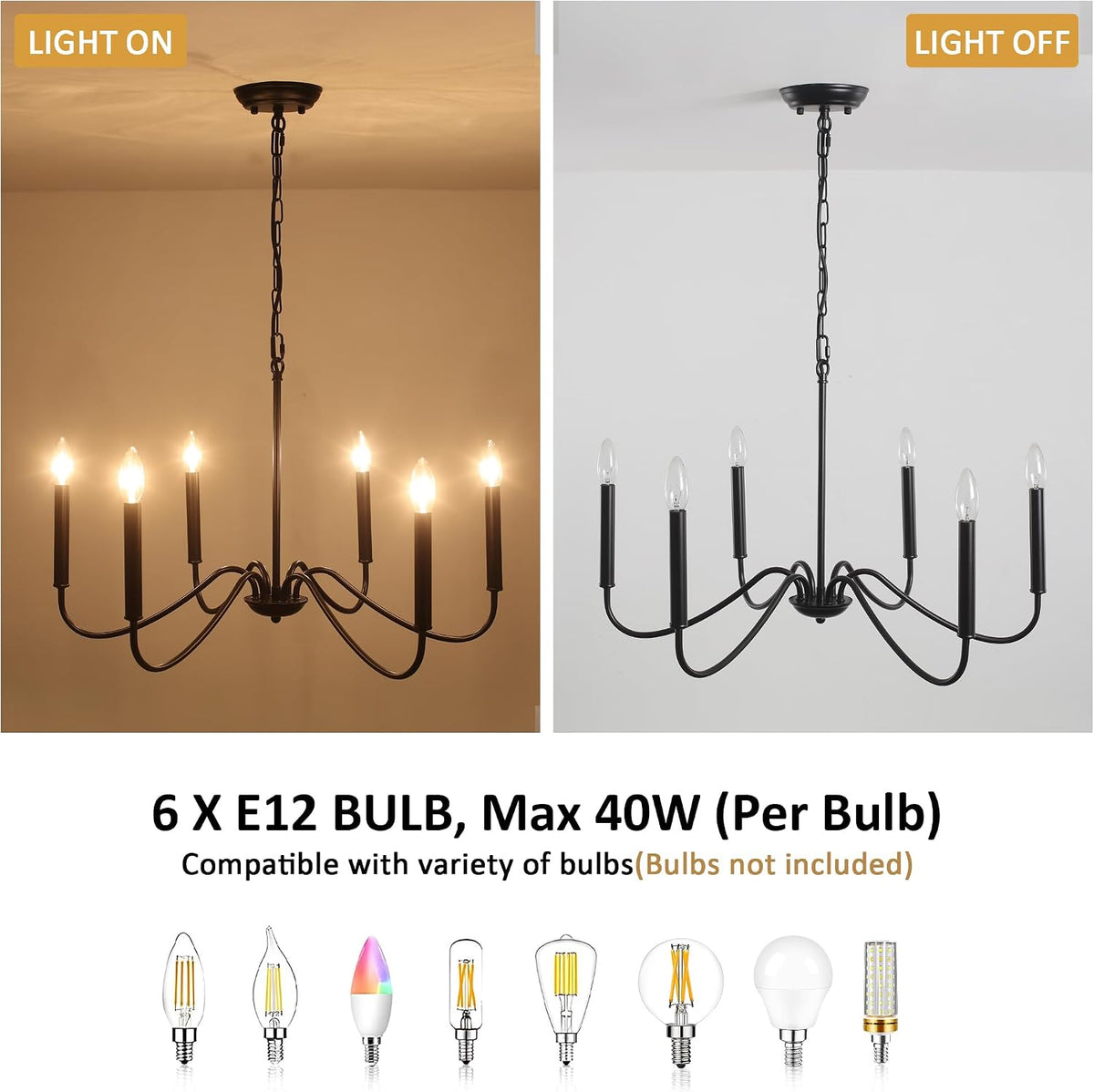 Black Chandelier- Modern Farmhouse Chandelier Dining Room Light Fixture