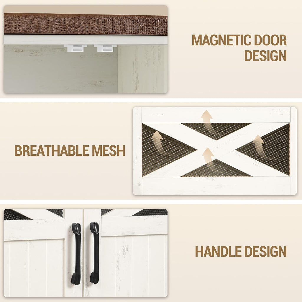 Hzuaneri 47.2" Shoe Storage Bench with 4 Barn Doors & Padded Seat Cushion