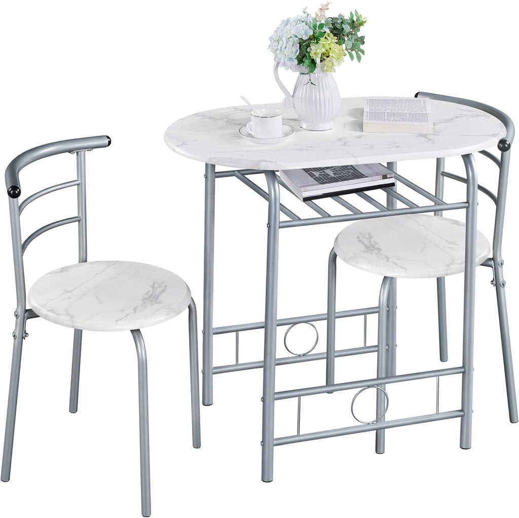 Yaheetech 3 Piece Dining Table Set for 2, Small Table and Chairs, White