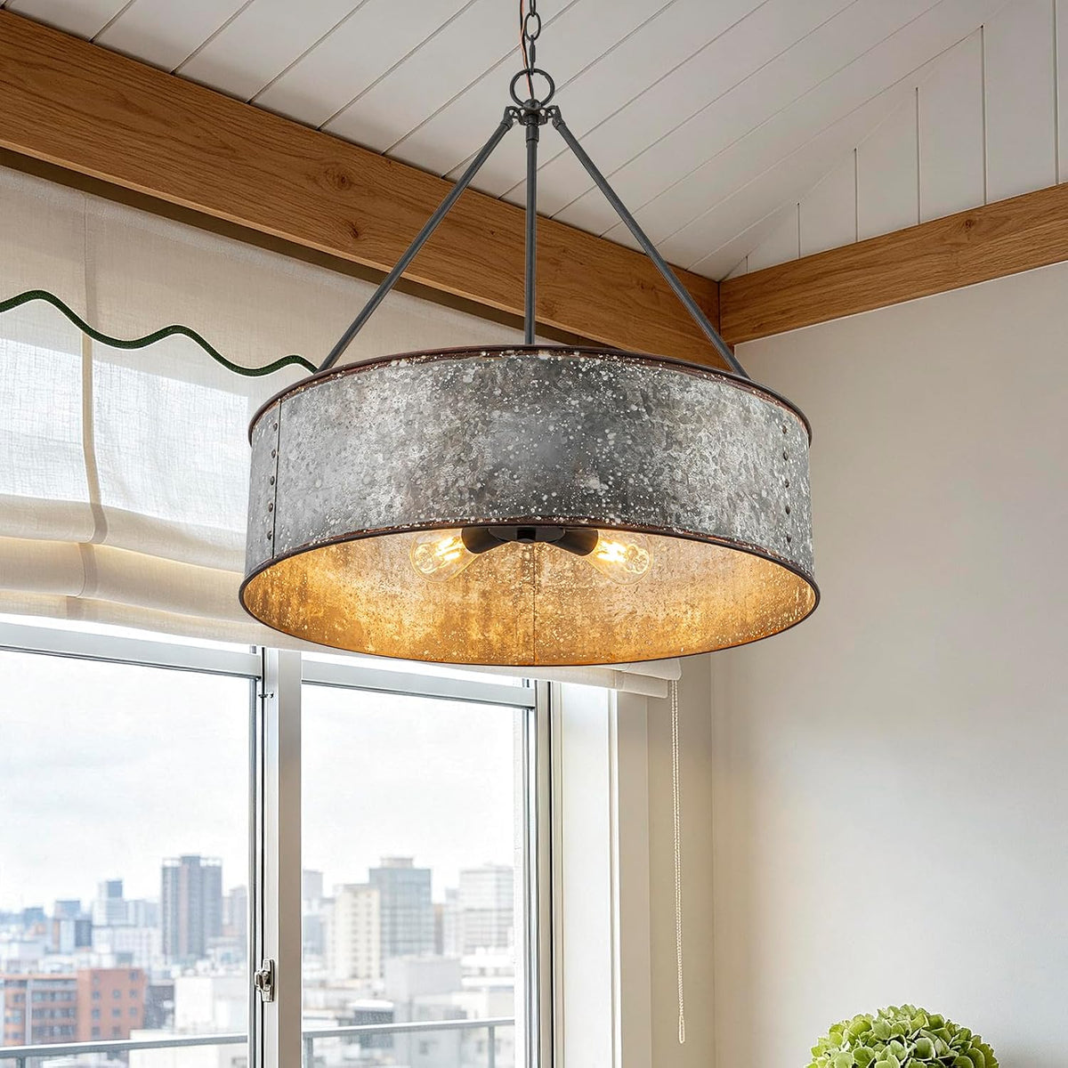 24" metal drum chandelier 5-light farmhouse chandelier for on a desk or shelf