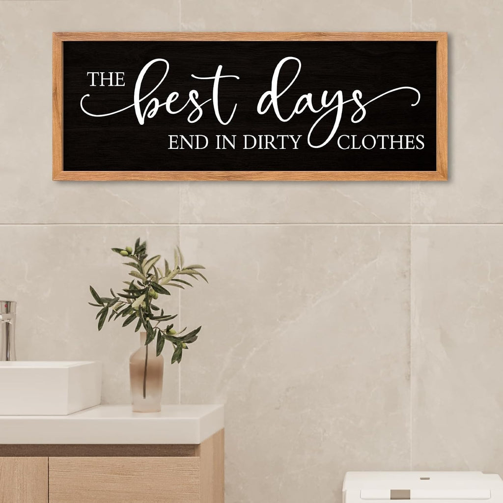 AuraPeak Laundry Room Decor Wall Art, Wood Black, 40"×15"