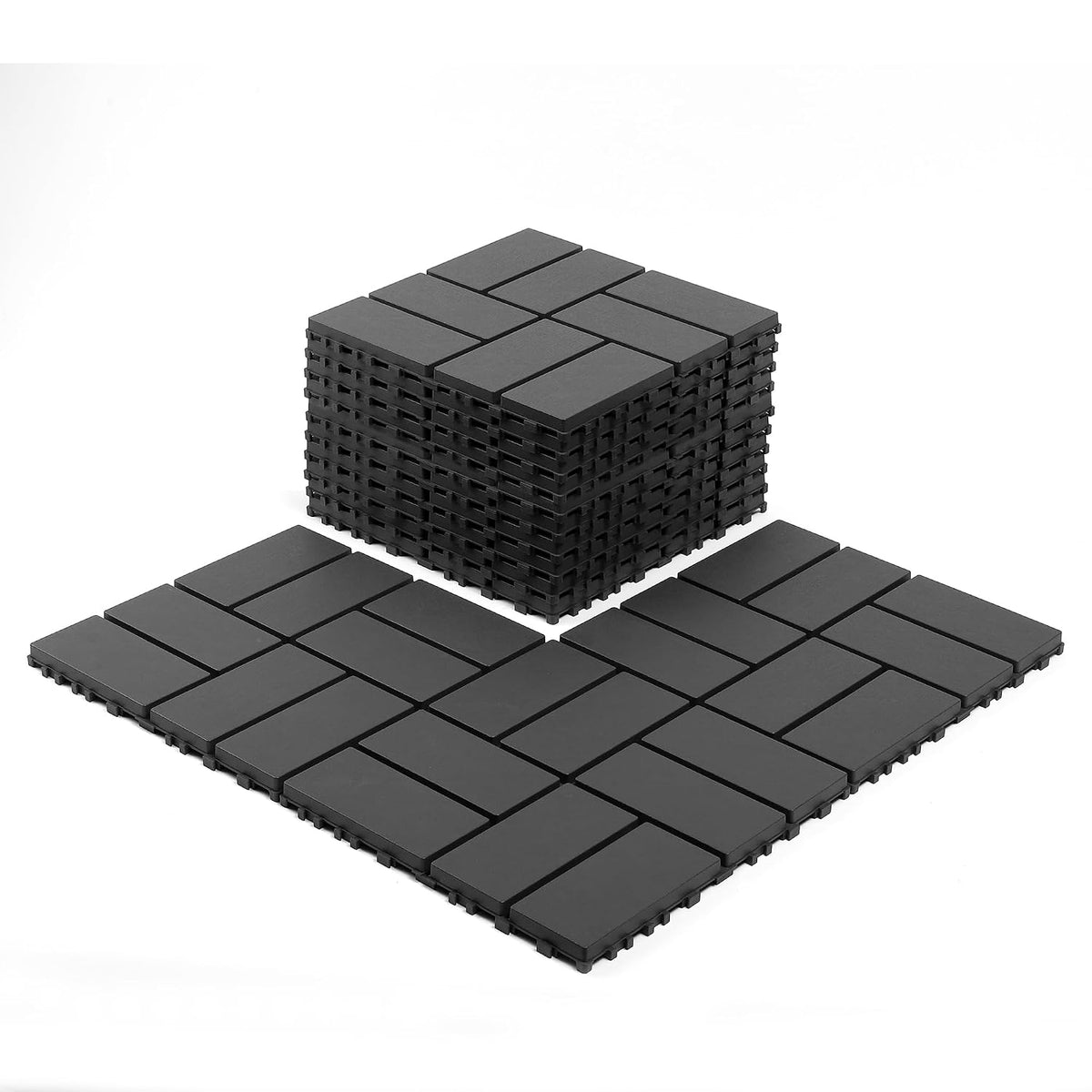 Plastic Interlocking Deck Tiles, 44 Pack, 12" x 12" Waterproof Indoor Outdoor Flooring All Weather Use, Non-Slip Patio Floor Decking Tiles for Porch Poolside Backyard Balcony Garage, Dark Gray