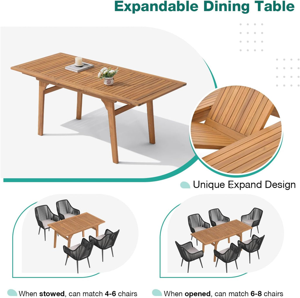 Patiorama 7 Piece Outdoor Dining Set, 55"-71" Wood Expandable Table, Black