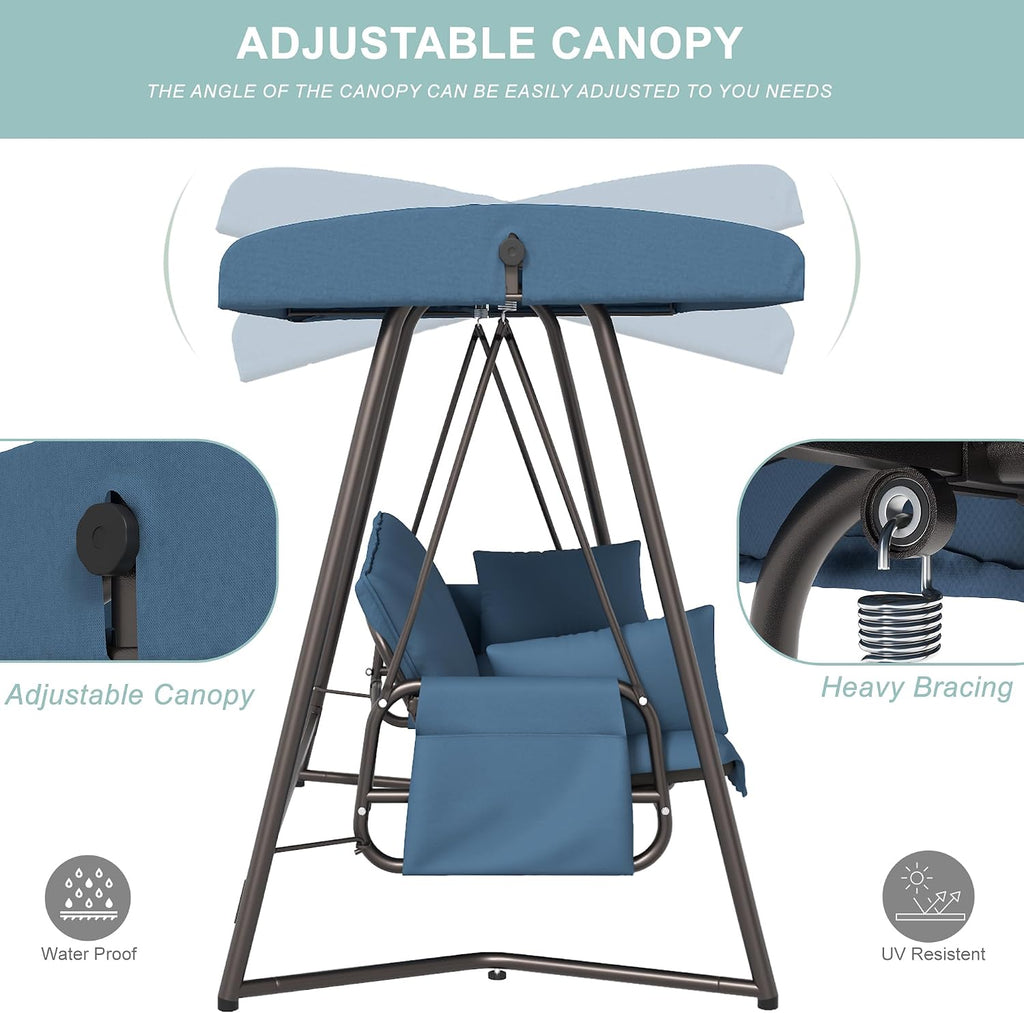 3-4 seat oversized outdoor porch swing with adjustable showing dimensions
