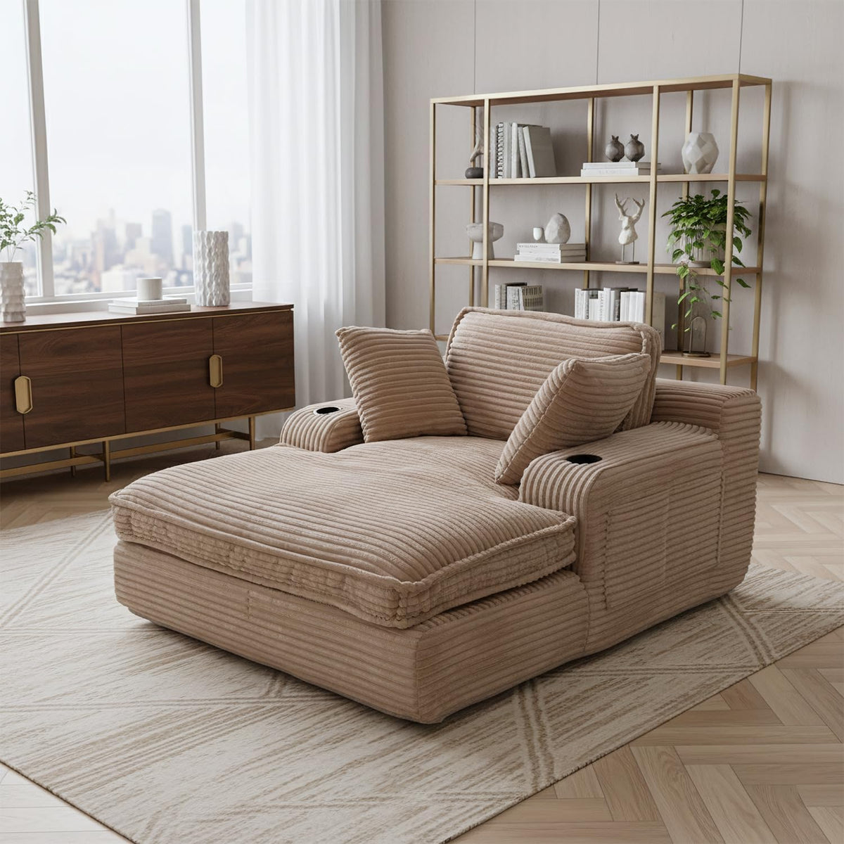 67" Oversized Chaise Lounge Chair Indoor, Soft Boneless Cloud Couch, Camel