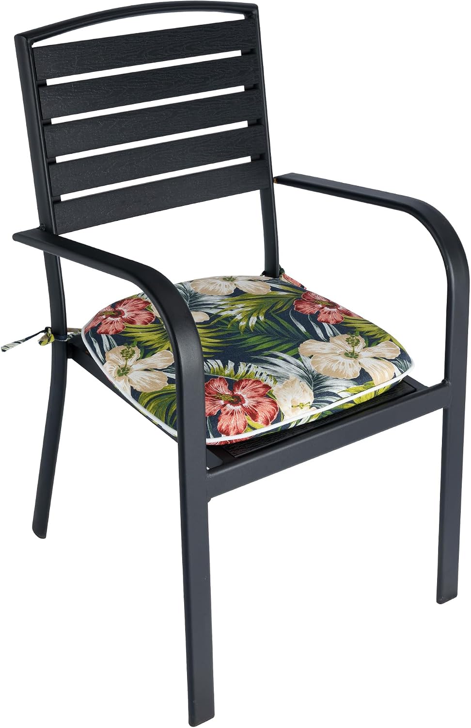 magpie fabrics outdoor/indoor 17"x16"x2" chair cushions with ties shown in use
